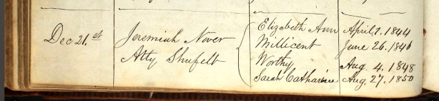 Jeremiah Niver Atty Shufelt children's baptisms